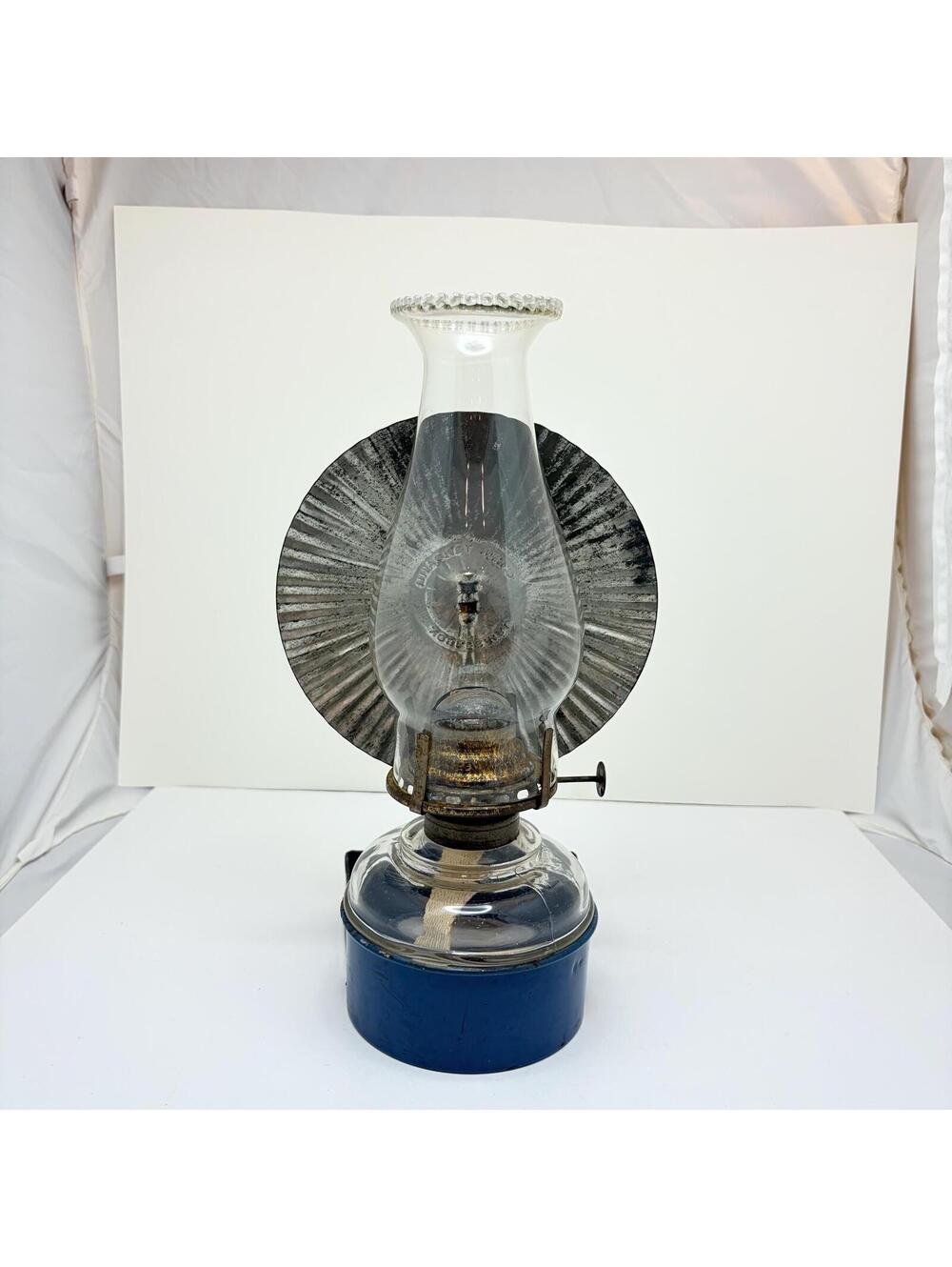 Antique Queen Mary Wall Mount Kerosene Oil Lamp with Tin Reflector